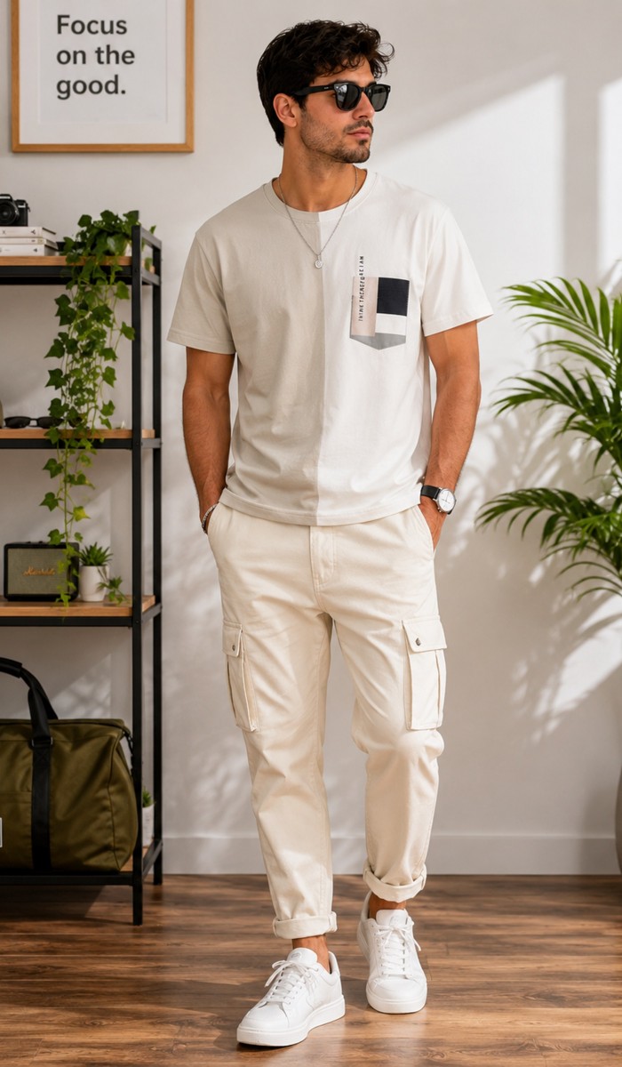 Erkek Beyaz O Yaka Basic T-Shirt 